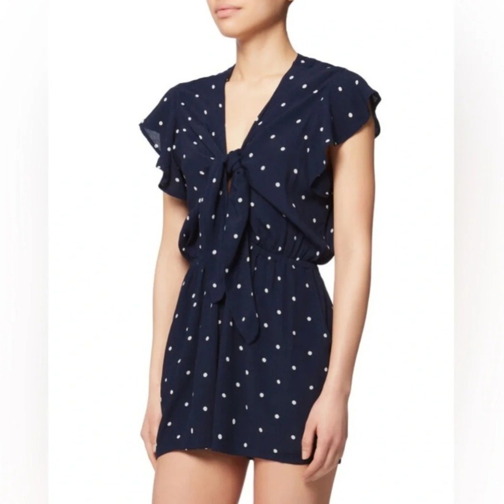 Rails Minka Navy Blue Polka Dot Romper Ruffle Sleeve Tie Front Chic Classic XS